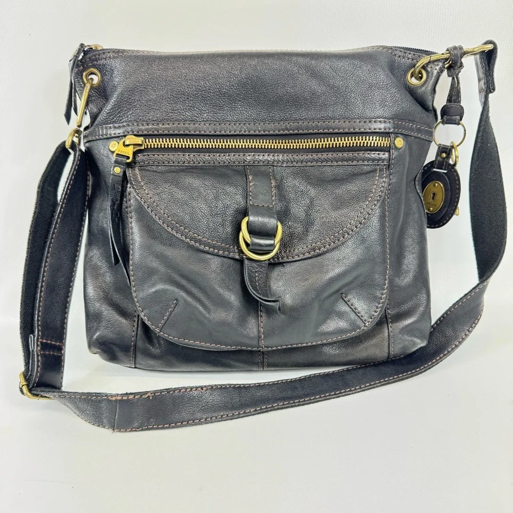 Fossil Shoulder Bag Sasha Black Pebbled Leather Crossbody Bag